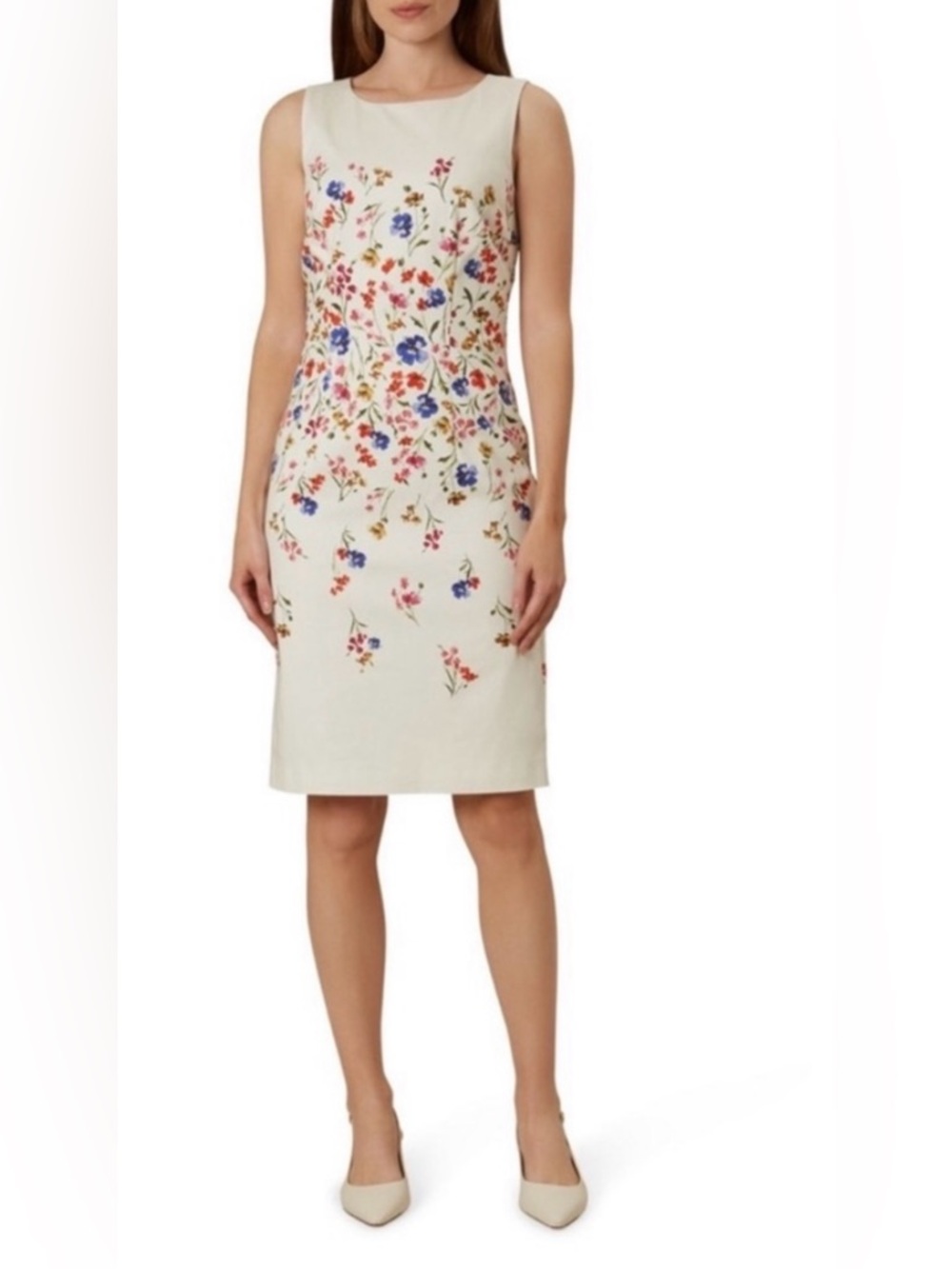 Hobbs London Fiona Dress Womens Size 10 Ivory Multi‎ Floral Shift Sheath Garden